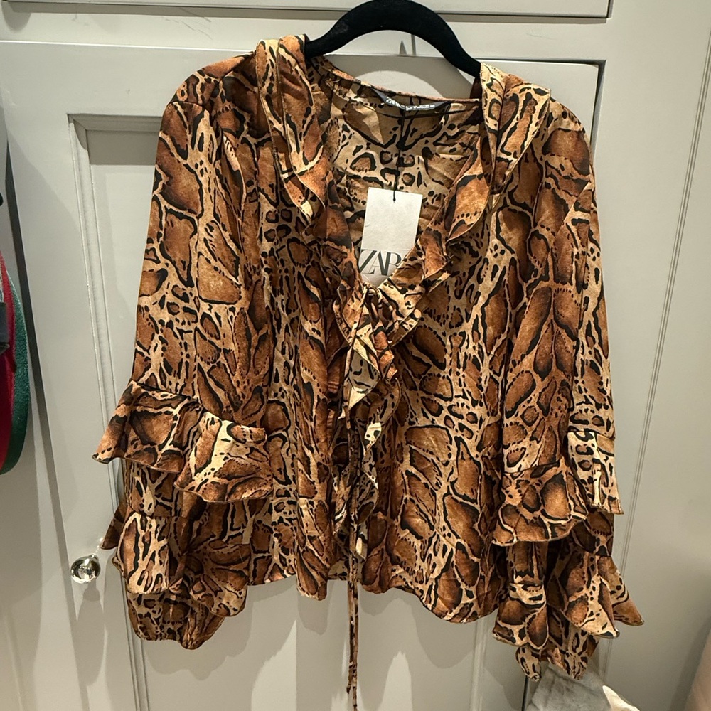 Zara Women's Brown Animal Print Blouse